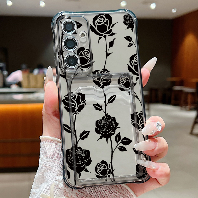 Wallets - Dompet Kartu Pola Mawar Hitam Untuk